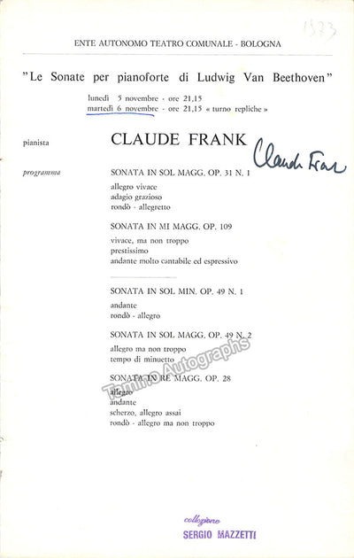 Frank, Claude - Signed Program Bologna
