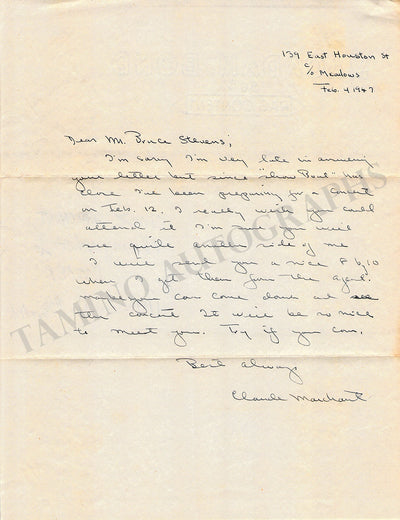 Marchant, Claude - Autograph Letter Signed 1947