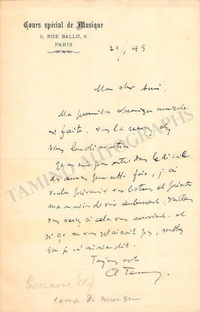 Terrasse, Claude - Autograph Note Signed 1899