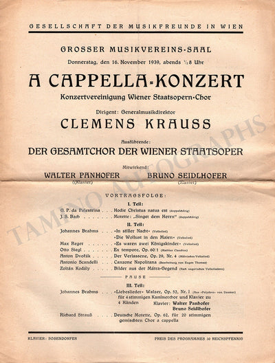 Krauss, Clemens - Set of 18 Concert Programs