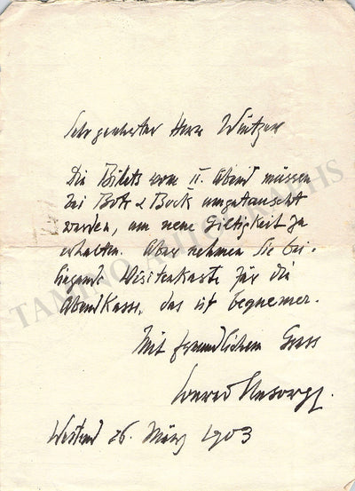Ansorge, Conrad - Autograph Note Signed 1903