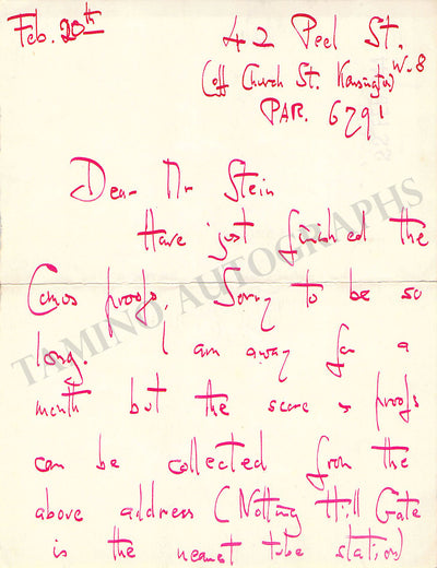 Lambert, Constant - Autograph Letter Signed 1942