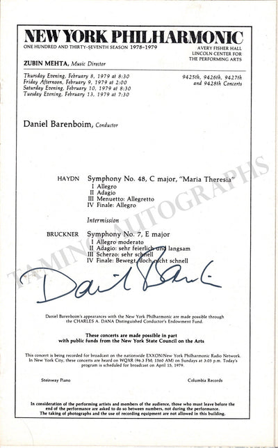 Barenboim, Daniel - Signed Program New York 1979