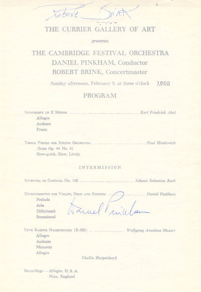 Pinkham, Daniel - Prink, Robert - Signed Program New Hampshire 1958