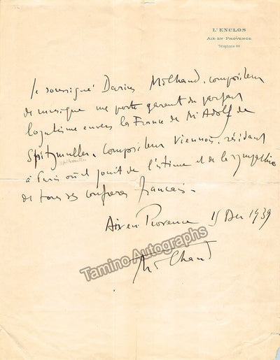Milhaud, Darius - Autograph Manuscripts (Various Options)