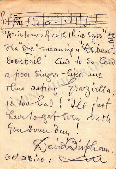 Bispham, David - Autograph Music Quote Signed 1910