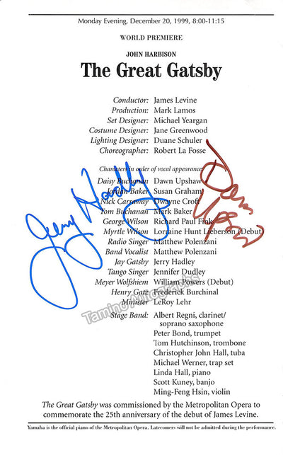 The Great Gatsby - Signed Cast Page World Premiere Met 1999
