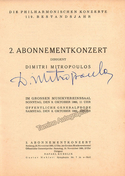 Mitropoulos, Dimitri - Signed Program Vienna 1960