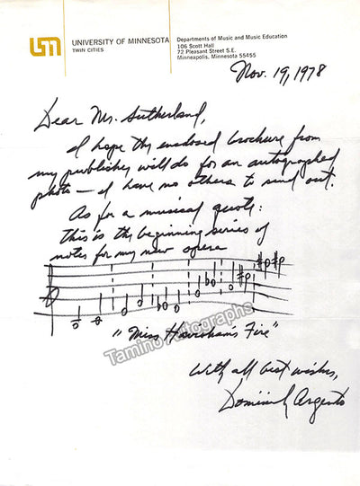 Argento, Dominick - Autograph Manuscripts (Various Options)