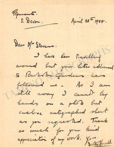 Howell, Dorothy - Autograph Letter Signed 1938