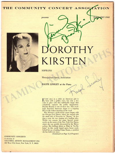 Kirsten, Dorothy - Signed Program New York 1967