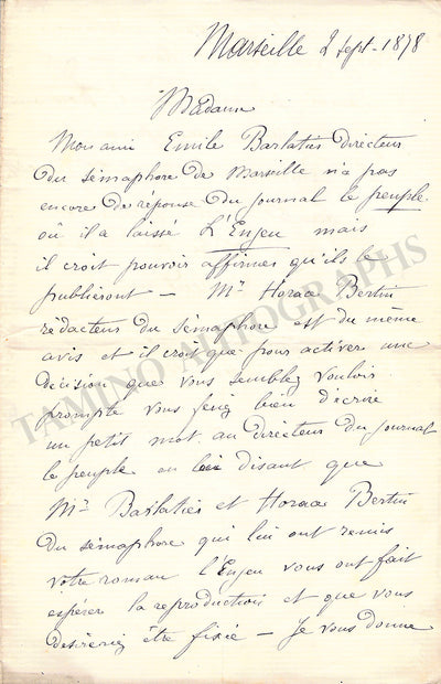 Audran, Edmond - Autograph Letter Signed 1878