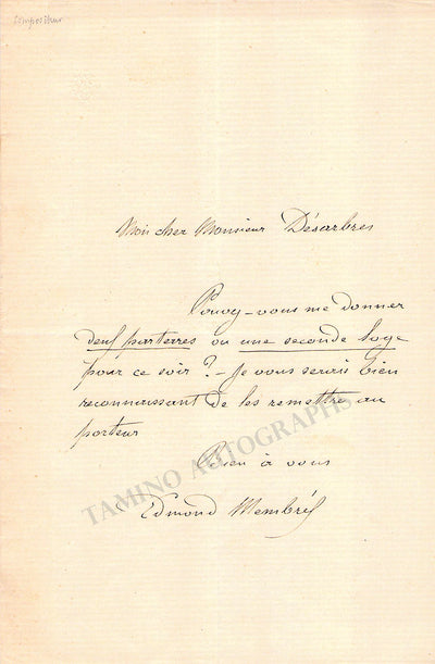 Membres, Edmond - Autograph Note Signed