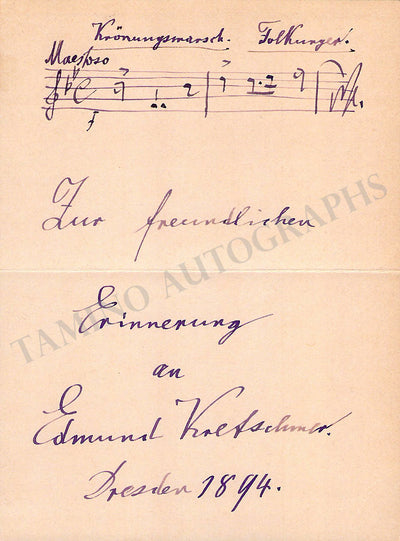 Kretschmer, Edmund - Autograph Music Quote Signed 1894