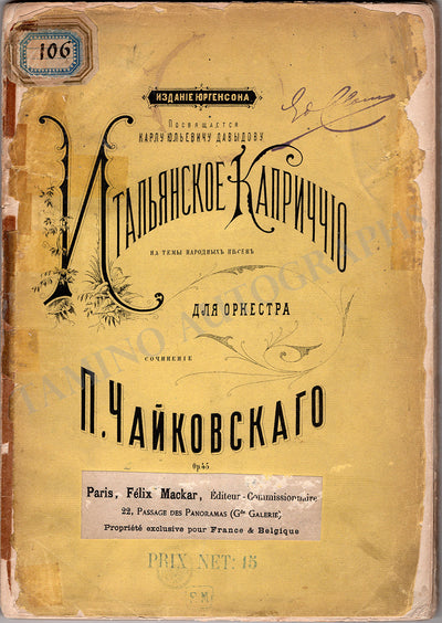Colonne, Edouard - Signed Score "Capriccio Italiano"