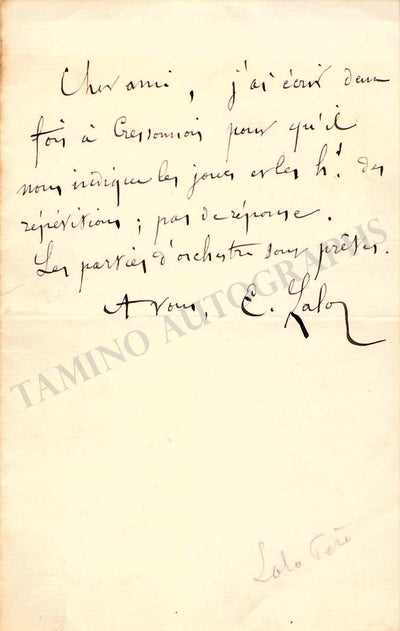 Lalo, Edouard - Autograph Note Signed