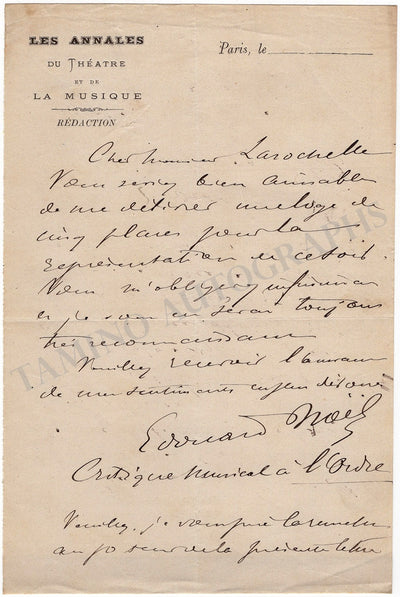 Noel, Edouard - Autograph Letter Signed