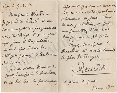 Tremisot, Edouard - Autograph Letter Signed 1911