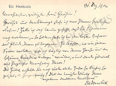 Hanslick, Eduar - Autograph Letter Signed 1902