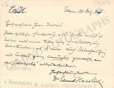 Hanslick, Eduard - Autograph Note Signed