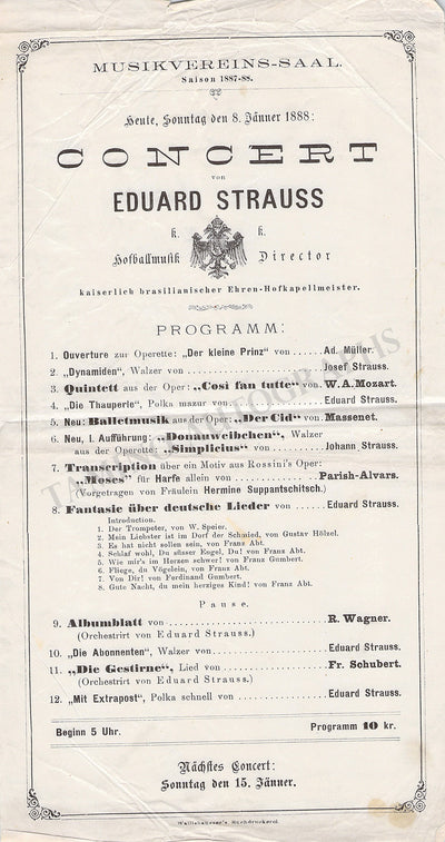 Strauss, Eduard - Concert Playbill Vienna 1888