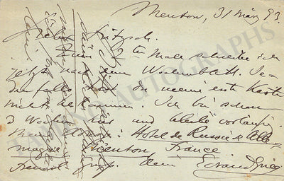 Grieg, Edvard - Autograph Note Signed 1893