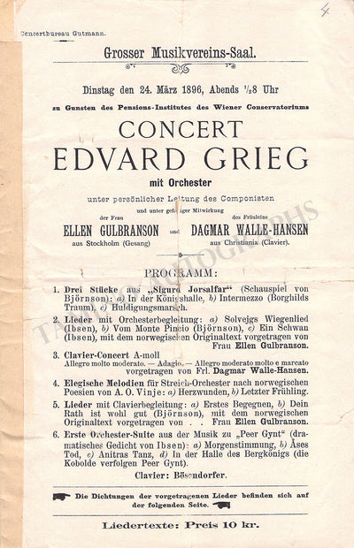 Grieg, Edvard - Concert Program Vienna 1896