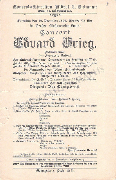 Grieg, Edvard - Concert Program Vienna 1896