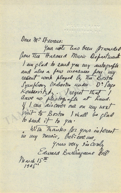 Burlingame, Edward - Autograph Letter Signed 1945