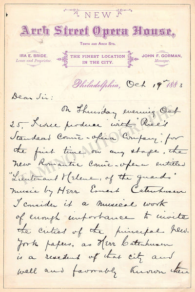 Rice, Edward E. - Autograph Letter Signed 1883
