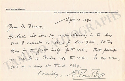 Power Biggs, Edward - Autograph Note Signed 1946
