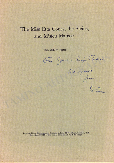 Cone, Edward T. - Signed Essay