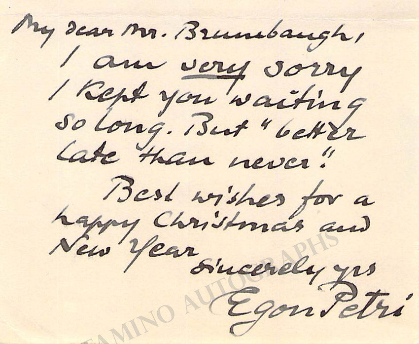 Egon Petri Autograph Note Signed