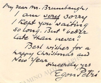 Petri, Egon - Autograph Note Signed