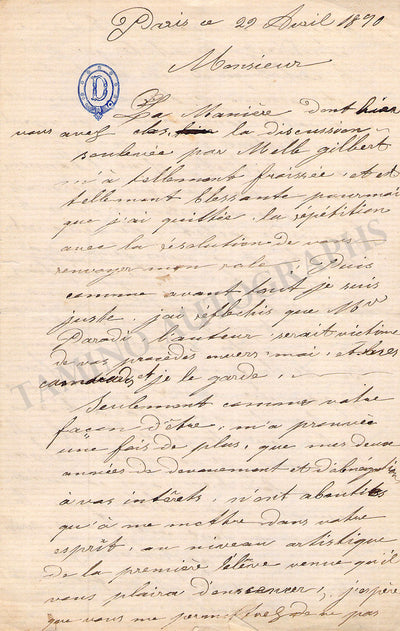 Dugueret, Elisa - Set of 3 Autograph Letters Signed