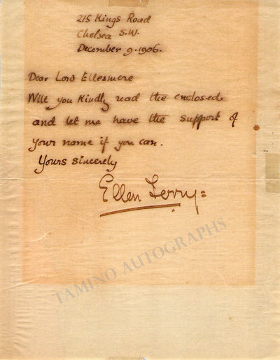 Terry, Ellen - Autograph Note Signed 1906
