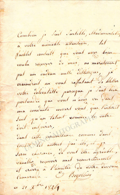 Bigottini, Emilie - Autograph Letter Signed 1824
