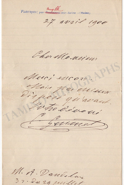 Guimet, Emile - Autograph Letter Signed 1900