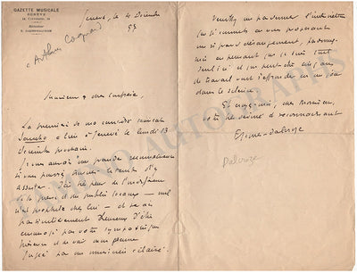 Jaques-Dalcroze, Emil - Autograph Letter Signed 1897