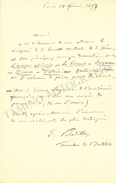 Paladilhe, Emil - Autograph Letter Signed 1897 & Signed Photo 1893