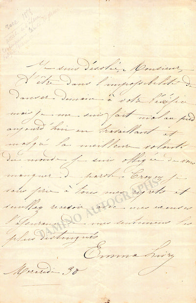 Livry, Emma - Autograph Letter Signed