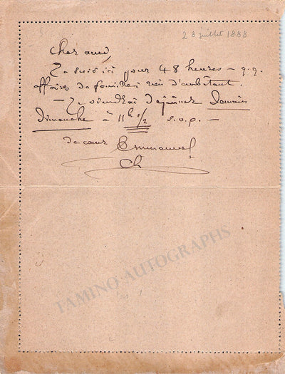 Chabrier, Emmanuel - Autograph Note Signed 1868