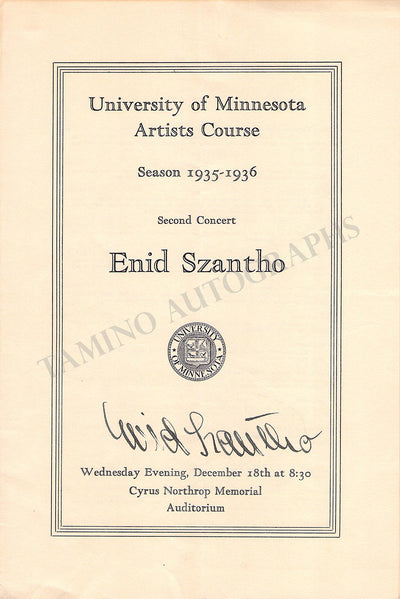 Szantho, Enid - Signed Program Minneapolis 1935