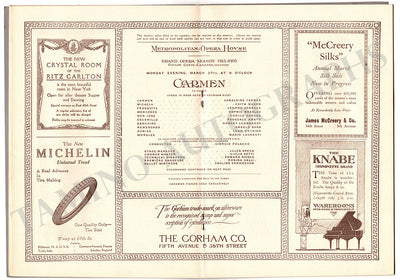 Caruso, Enrico - Farrar, Geraldine - Met Unsigned Program Carmen 1916