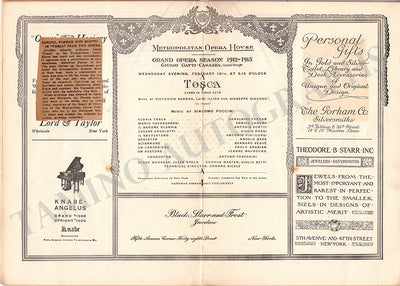 Caruso, Enrico - Program Tosca Met Opera 1913