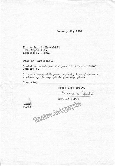 Jorda, Enrique - Typed Letter Signed 1956