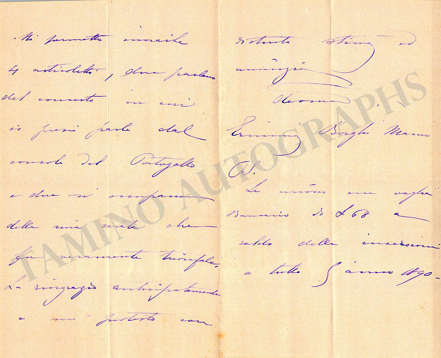 Erminia Autograph Letter Signed 1890 Tamino