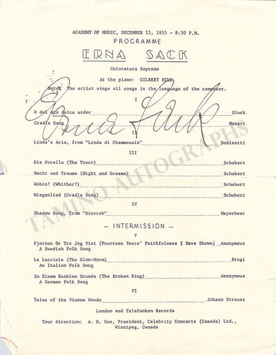 Sack, Erna - Signed Program