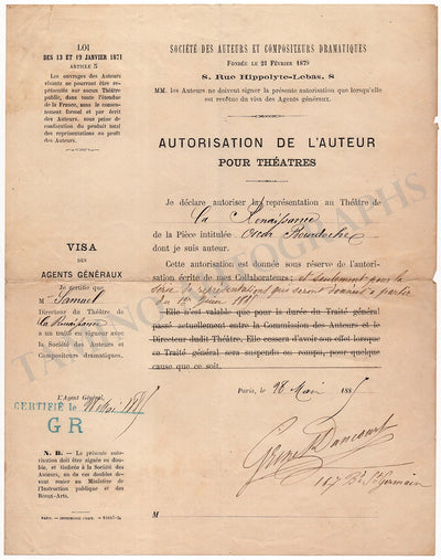 Grenet-Dancourt, Ernest - Signed Document 1885