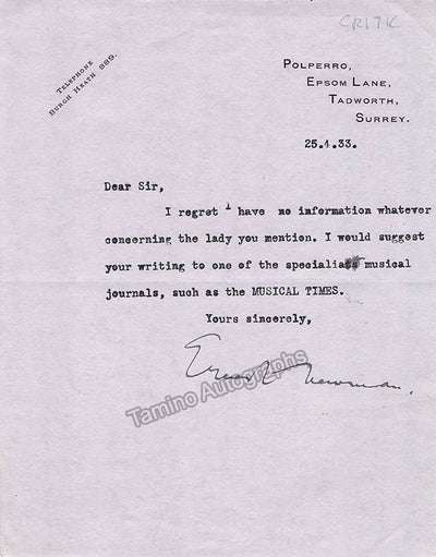 Newman, Ernest - Typed Letter Signed 1933